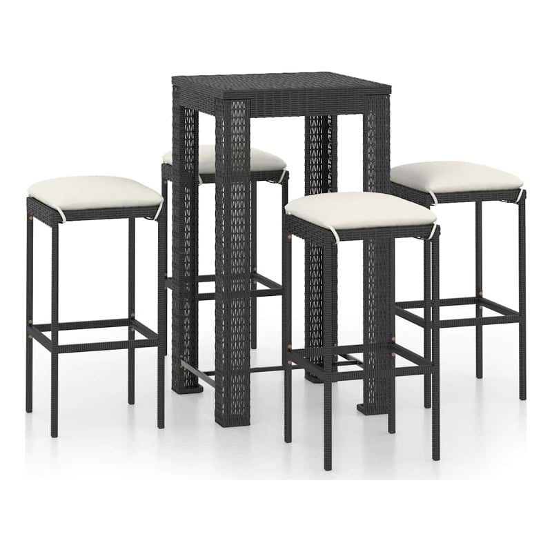 vidaXL 5 Piece Patio Bar Set with Cushions Poly Rattan Black