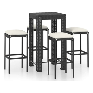 vidaXL 5 Piece Patio Bar Set with Cushions Poly Rattan Black