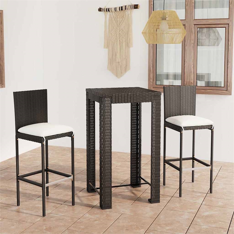 vidaXL 3 Piece Patio Bar Set with Cushions Poly Rattan Black
