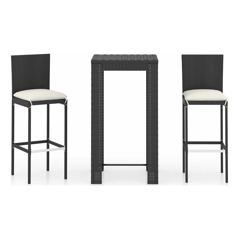vidaXL 3 Piece Patio Bar Set with Cushions Poly Rattan Black