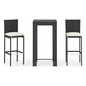 vidaXL 3 Piece Patio Bar Set with Cushions Poly Rattan Black