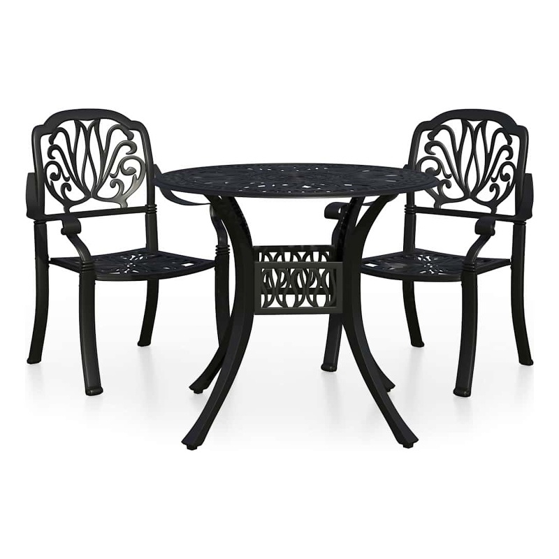 vidaXL 3 Piece Bistro Set Cast Aluminum Black