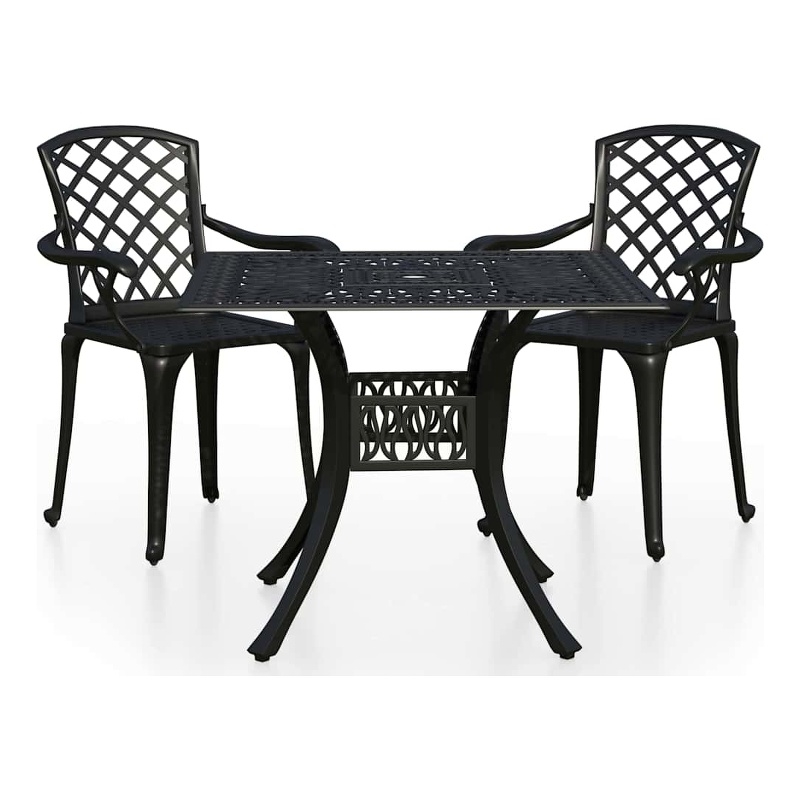 vidaXL 3 Piece Bistro Set Cast Aluminum Black