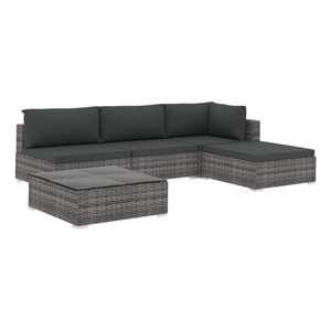 vidaXL 5 Piece Patio Lounge Set with Cushions Poly Rattan Gray