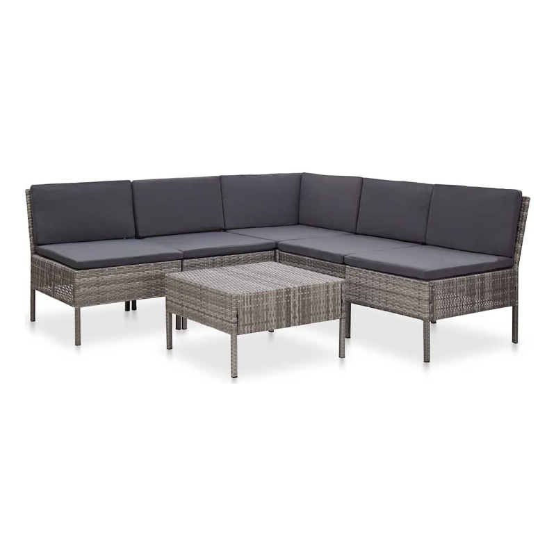 vidaXL 6 Piece Patio Lounge Set with Cushions Poly Rattan Gray