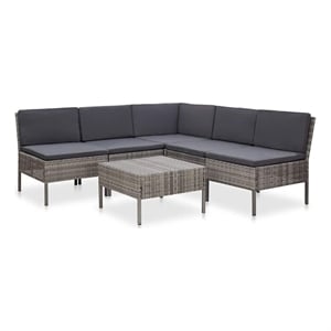 vidaXL 6 Piece Patio Lounge Set with Cushions Poly Rattan Gray