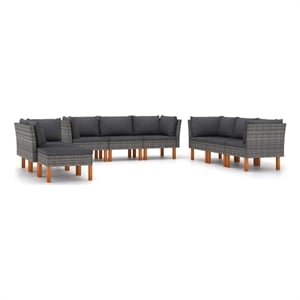 vidaXL 9 Piece Patio Lounge Set with Cushions Poly Rattan Gray