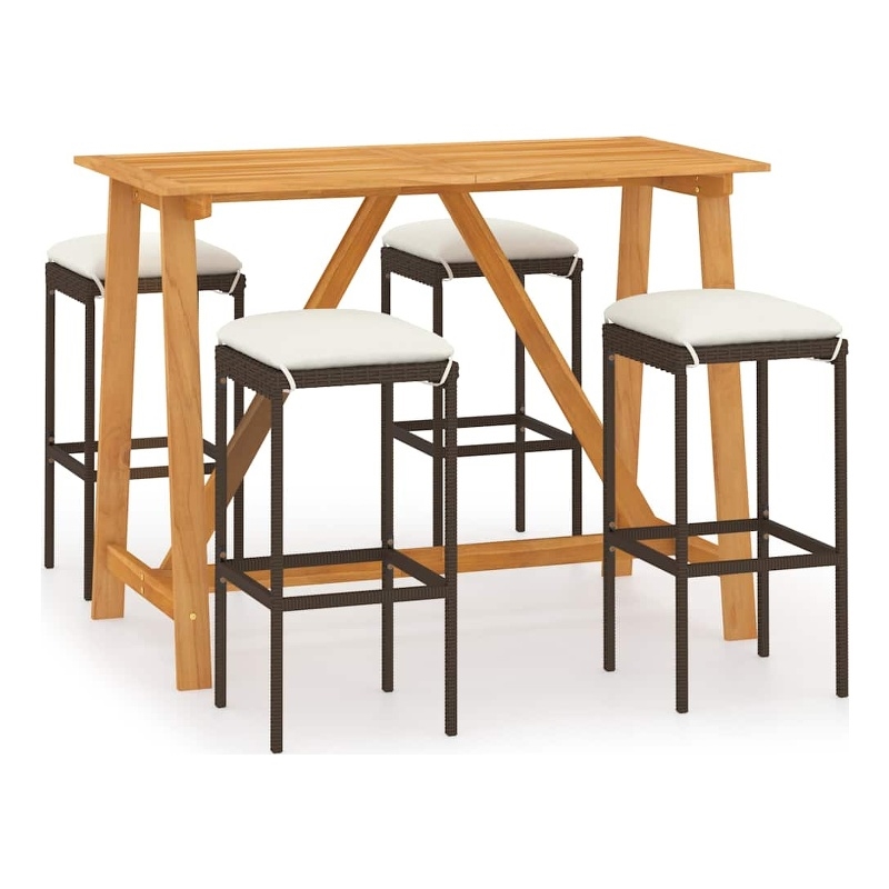 vidaXL 5 Piece Patio Bar Set with Cushions Brown