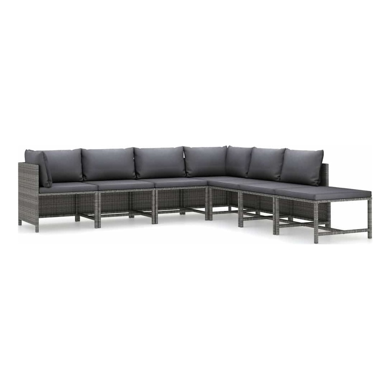 vidaXL 7 Piece Patio Lounge Set with Cushions Poly Rattan Gray