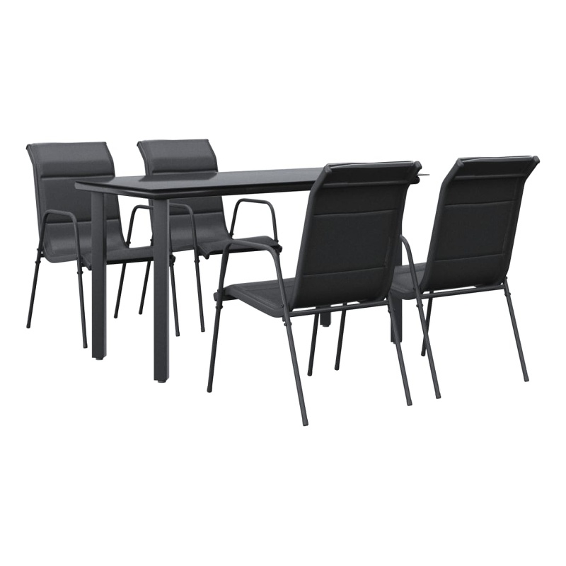 vidaXL 5 Piece Patio Dining Set Black Steel and Textilene