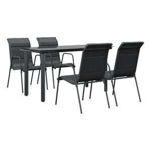 vidaXL 5 Piece Patio Dining Set Black Steel and Textilene