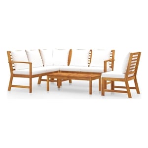 vidaXL 5 Piece Patio Lounge Set with Cushion Cream Solid Acacia Wood