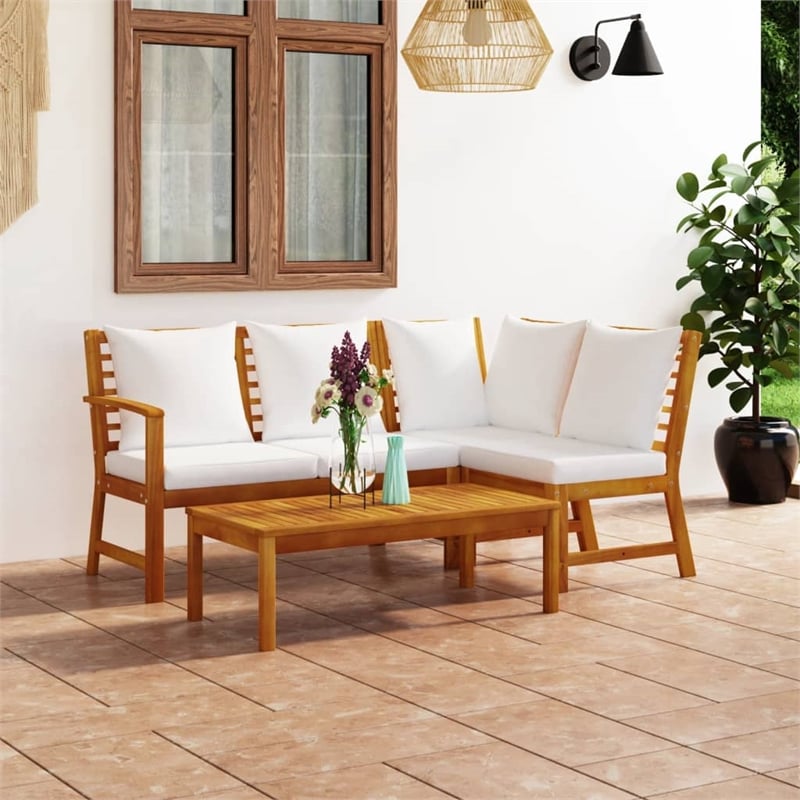 vidaXL 4 Piece Patio Lounge Set with Cushion Cream Solid Acacia Wood