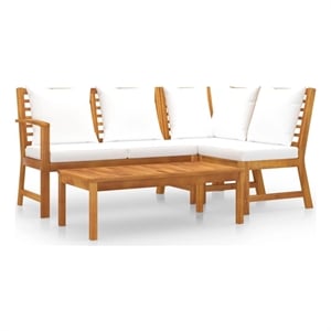 vidaXL 4 Piece Patio Lounge Set with Cushion Cream Solid Acacia Wood