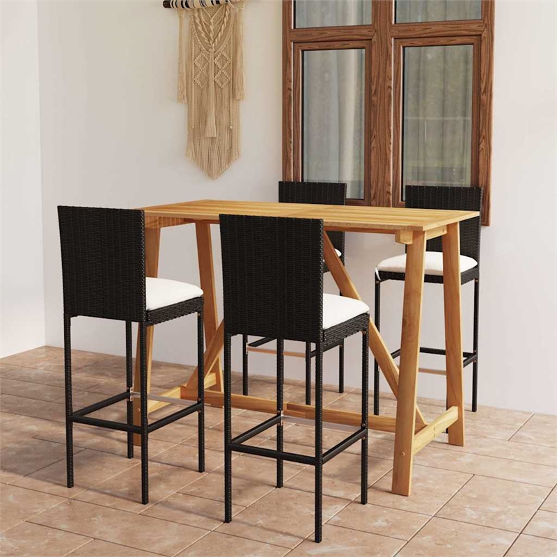 vidaXL 5 Piece Patio Bar Set with Cushions Black