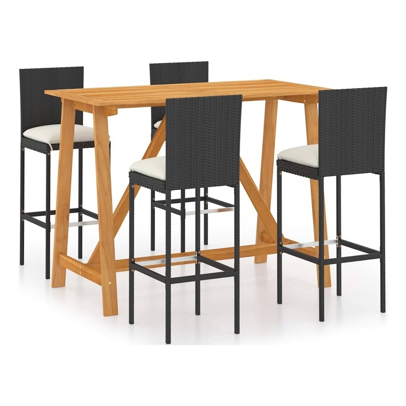 vidaXL 5 Piece Patio Bar Set with Cushions Black