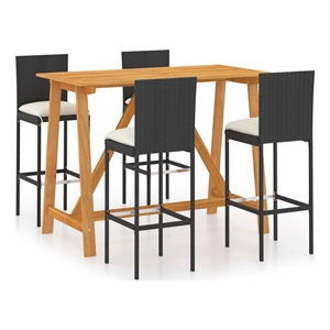 vidaXL 5 Piece Patio Bar Set with Cushions Black