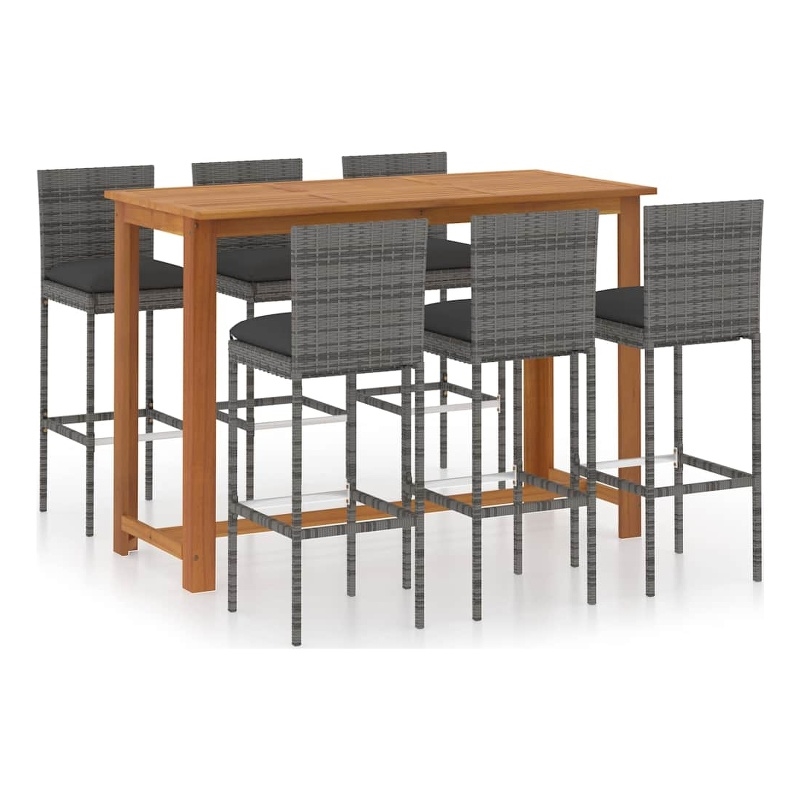 vidaXL 7 Piece Patio Bar Set with Cushions Gray