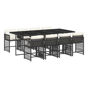 vidaXL Garden Dining Set Black Poly Rattan 9 Piece