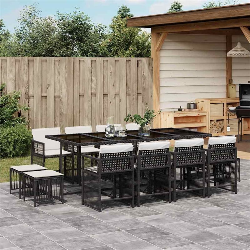 vidaXL Garden Dining Set Black PE Rattan Large Collapsible
