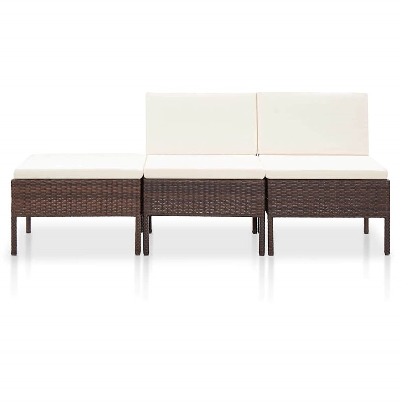 vidaXL 3 Piece Patio Lounge Set with Cushions Poly Rattan Brown