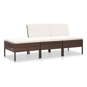 vidaXL 3 Piece Patio Lounge Set with Cushions Poly Rattan Brown