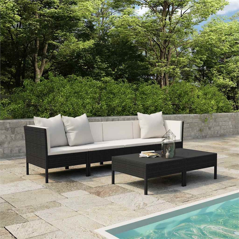 vidaXL 6 Piece Patio Lounge Set with Cushions Poly Rattan Black