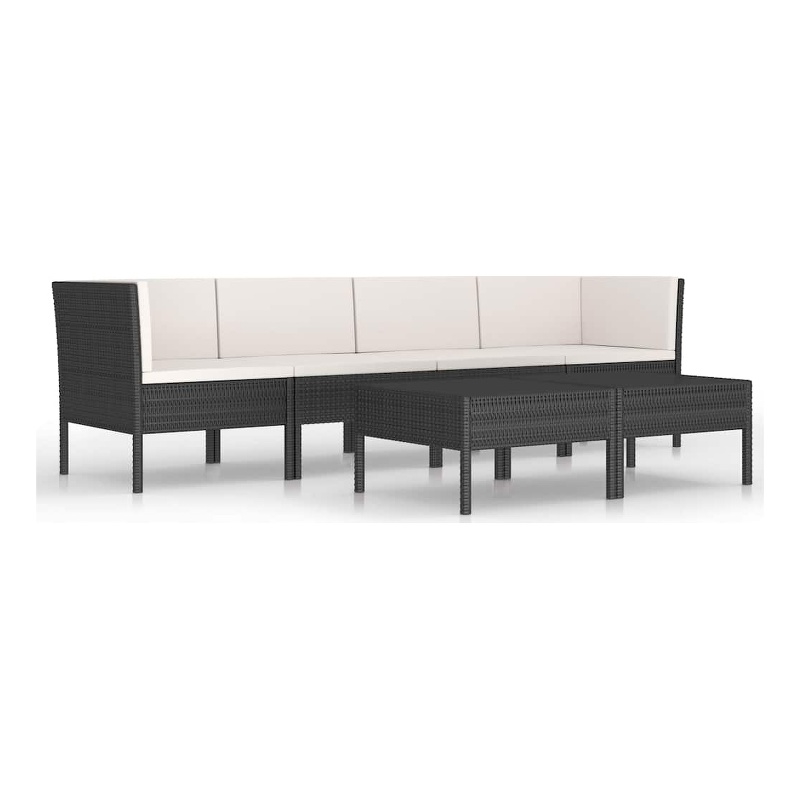 vidaXL 6 Piece Patio Lounge Set with Cushions Poly Rattan Black