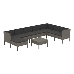 vidaXL 9 Piece Patio Lounge Set with Cushions Poly Rattan Gray