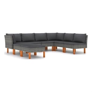 vidaXL 8 Piece Patio Lounge Set with Cushions Poly Rattan Gray