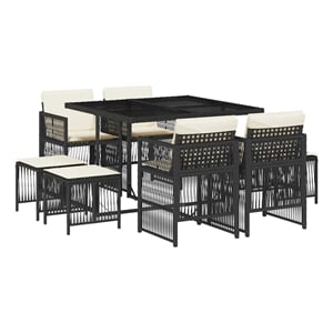 vidaXL Garden Dining Set Black Rattan 28.7&quot H x 43.3&quot W x 41.7&quot D