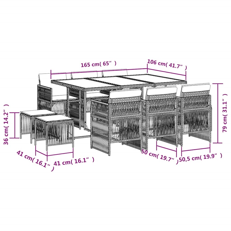 vidaXL Garden Dining Set Black Poly Rattan 10-seater Foldable