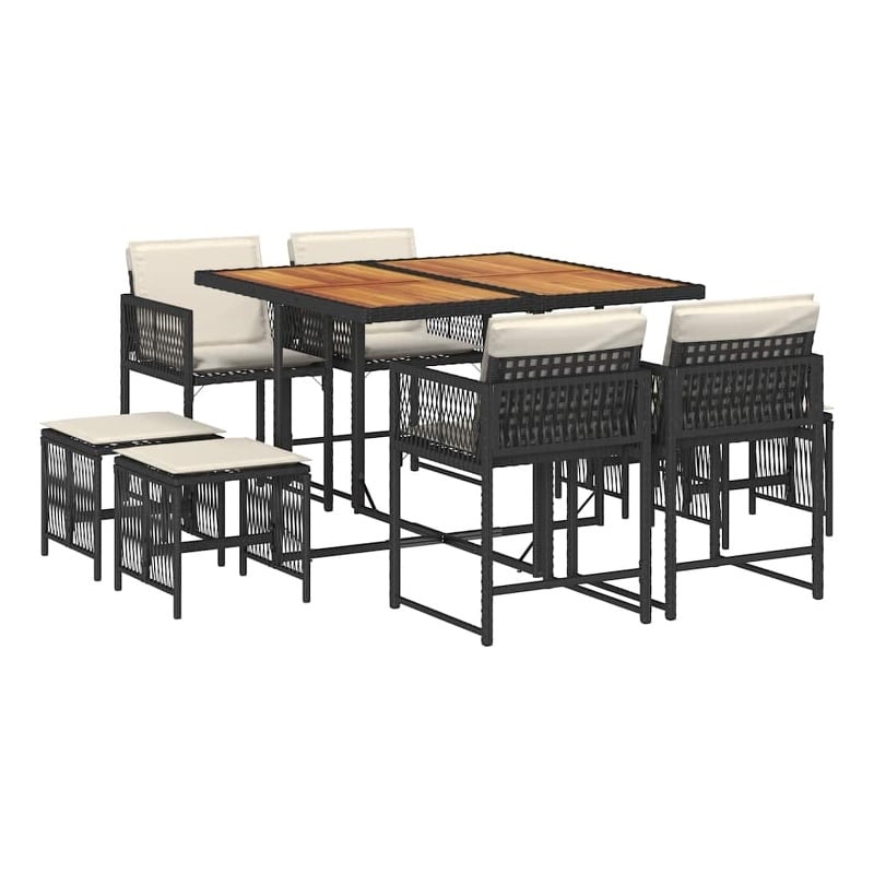 vidaXL Garden Dining Set Black PE rattan 9 Piece Collapsible