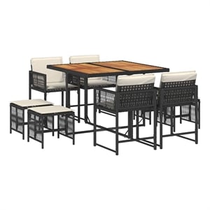 vidaXL Garden Dining Set Black PE rattan 9 Piece Collapsible