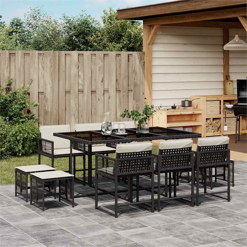 vidaXL Garden Dining Set Black PE Rattan Large Foldable