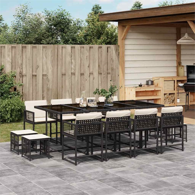 vidaXL Garden Dining Set Black Poly Rattan 12-seater Stackable