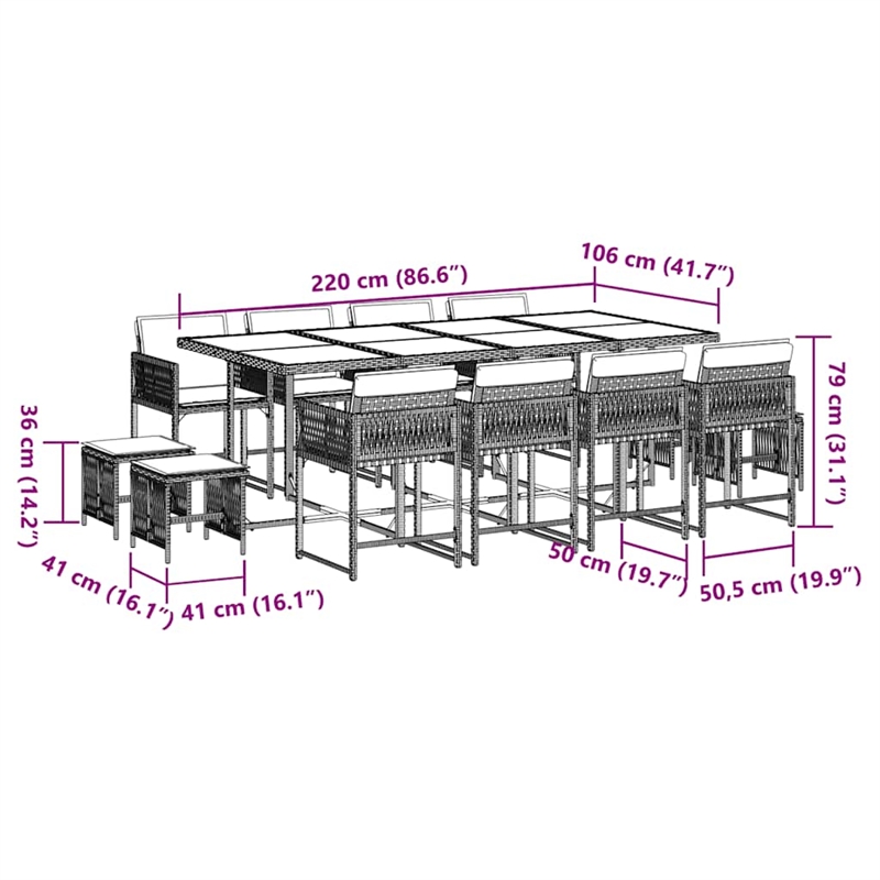 vidaXL Garden Dining Set Black Poly Rattan 12-seater Stackable