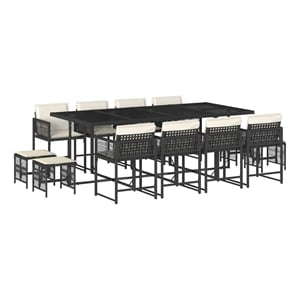 vidaXL Garden Dining Set Black Poly Rattan 12-seater Stackable