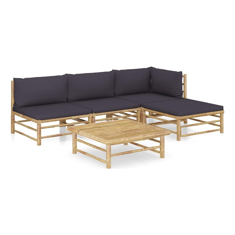 vidaXL 5 Piece Patio Lounge Set with Dark Gray Cushions Bamboo