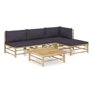 vidaXL 5 Piece Patio Lounge Set with Dark Gray Cushions Bamboo
