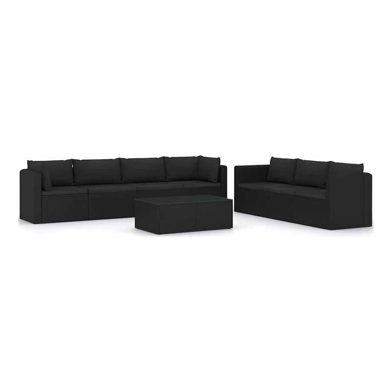 vidaXL 8 Piece Patio Lounge Set with Cushions Poly Rattan Black