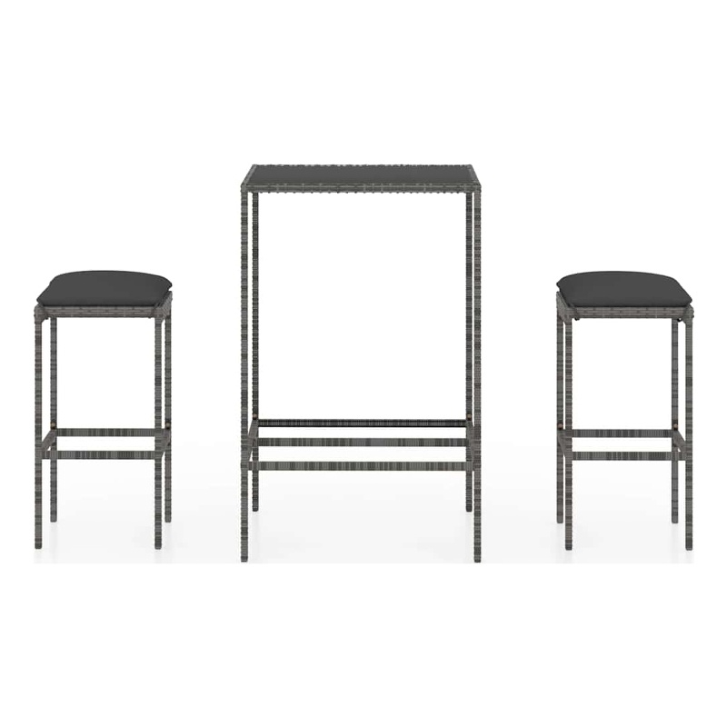 vidaXL 3 Piece Patio Bar Set with Cushions Poly Rattan Gray