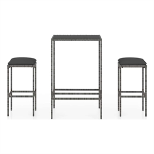 vidaXL 3 Piece Patio Bar Set with Cushions Poly Rattan Gray