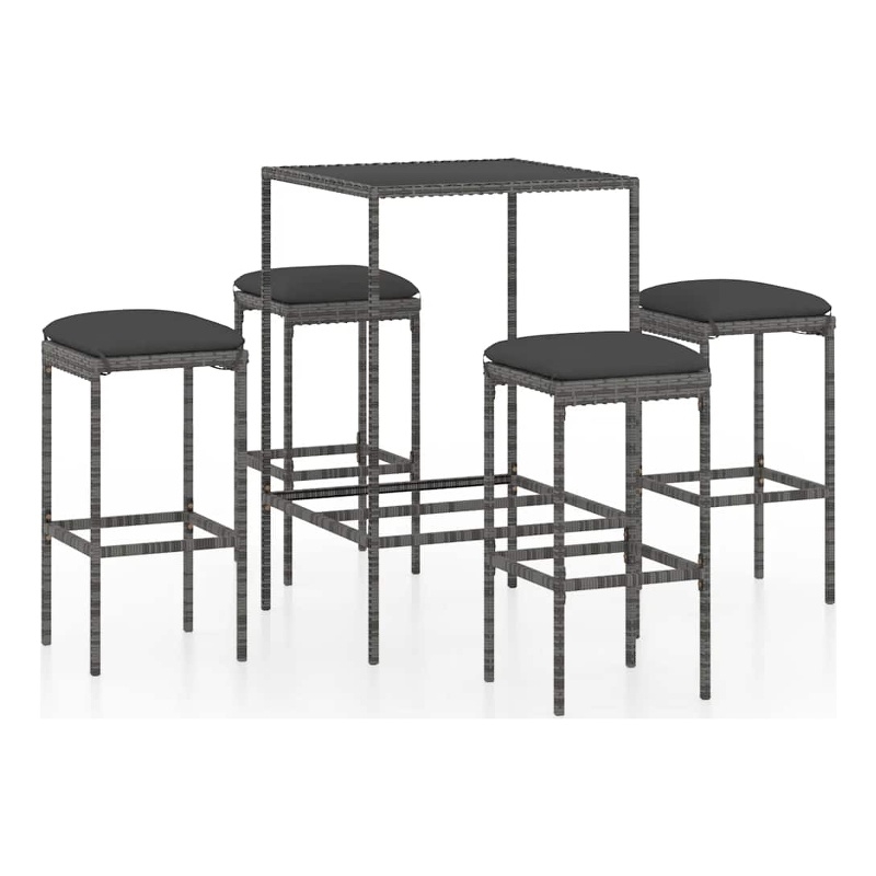 vidaXL 5 Piece Patio Bar Set with Cushions Poly Rattan Gray