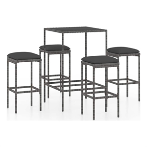 vidaXL 5 Piece Patio Bar Set with Cushions Poly Rattan Gray