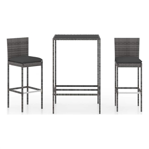 vidaXL 3 Piece Patio Bar Set with Cushions Poly Rattan Gray