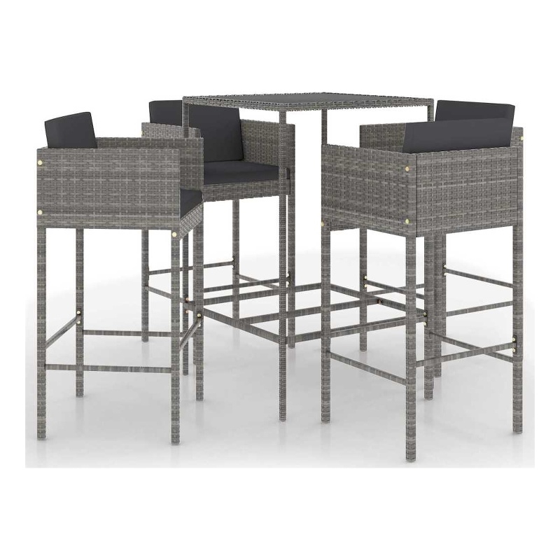 vidaXL 5 Piece Patio Bar Set with Cushions Poly Rattan Gray