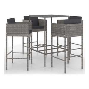 vidaXL 5 Piece Patio Bar Set with Cushions Poly Rattan Gray