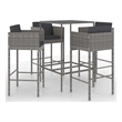 vidaXL 5 Piece Patio Bar Set with Cushions Poly Rattan Gray