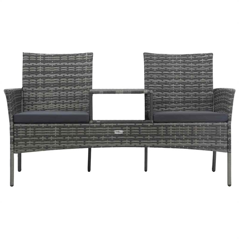 vidaXL 2-Seater Patio Sofa with Tea Table Poly Rattan Anthracite